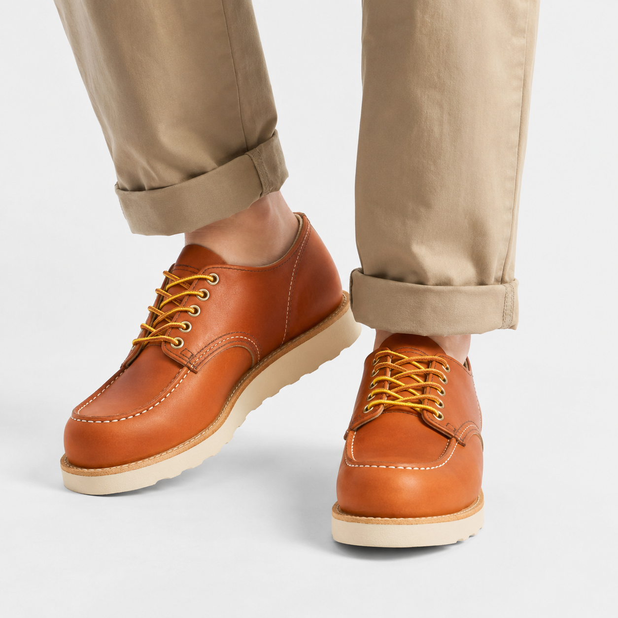 Heritage Tan Leather Moc Toe Shoes with Wedge Sole