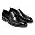 Milano Black Leather Crossover Strap Loafers