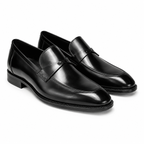 Milano Black Leather Crossover Strap Loafers