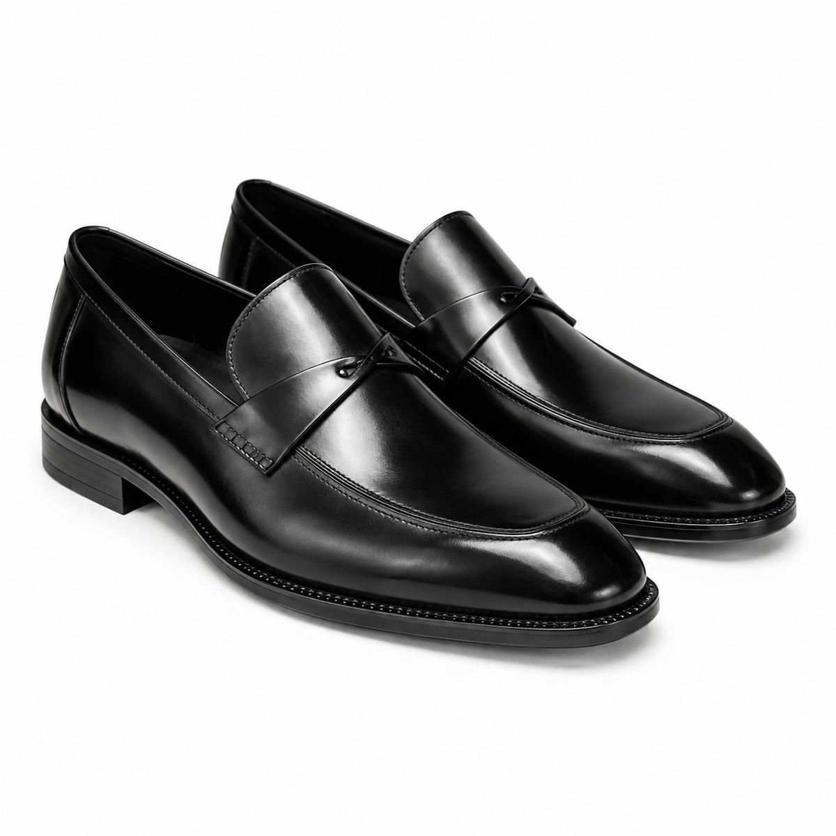 Milano Black Leather Crossover Strap Loafers