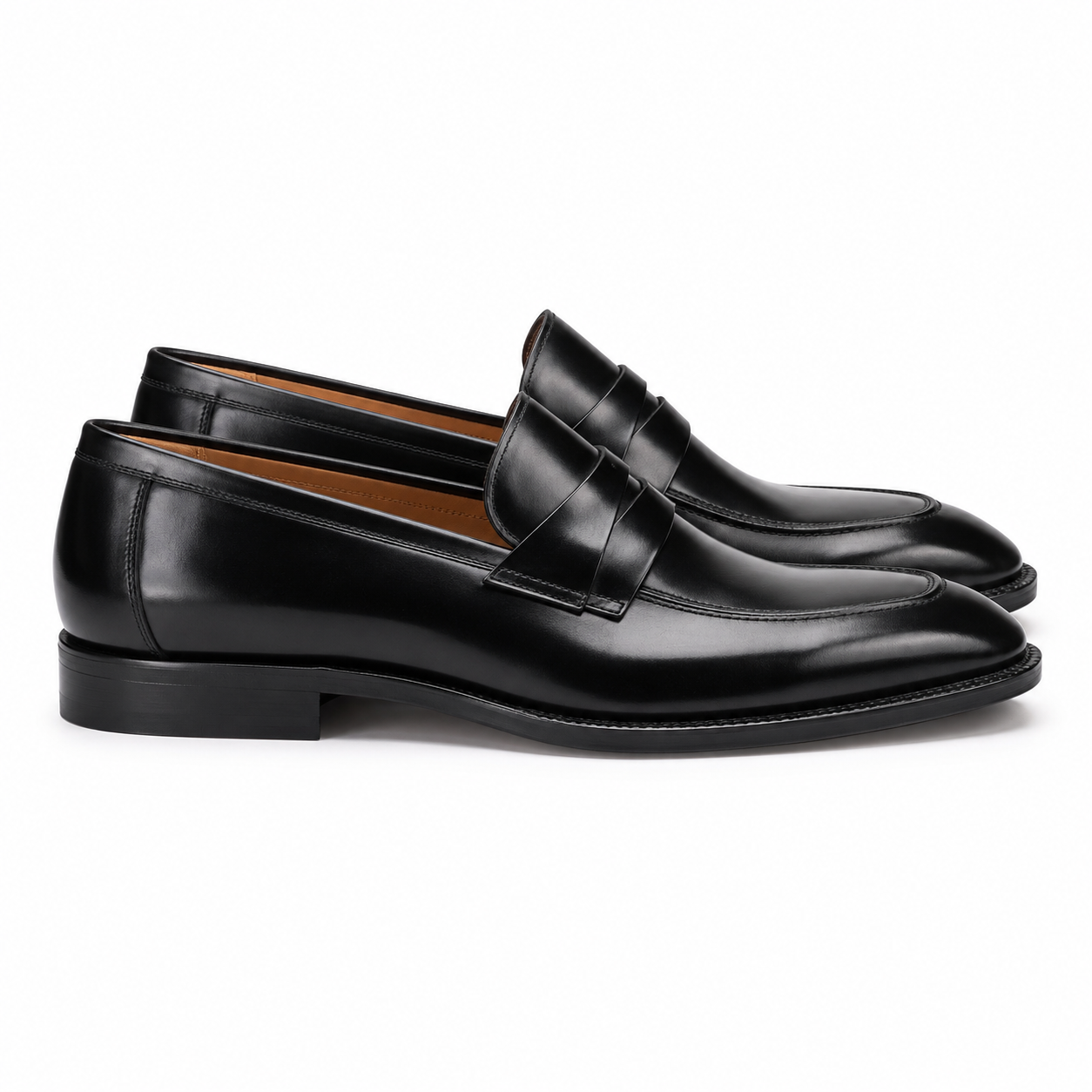 Milano Black Leather Crossover Strap Loafers