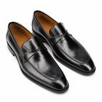 Milano Black Leather Crossover Strap Loafers