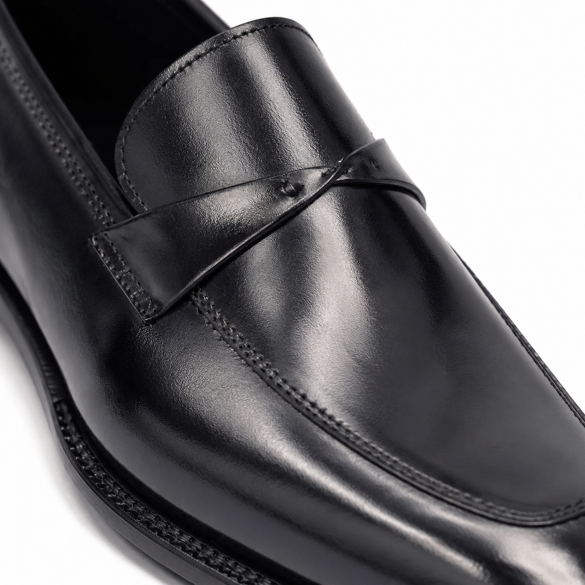 Milano Black Leather Crossover Strap Loafers