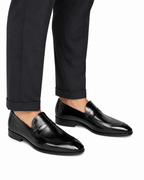 Milano Black Leather Crossover Strap Loafers