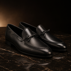 Sarto Black Leather Bow Loafers