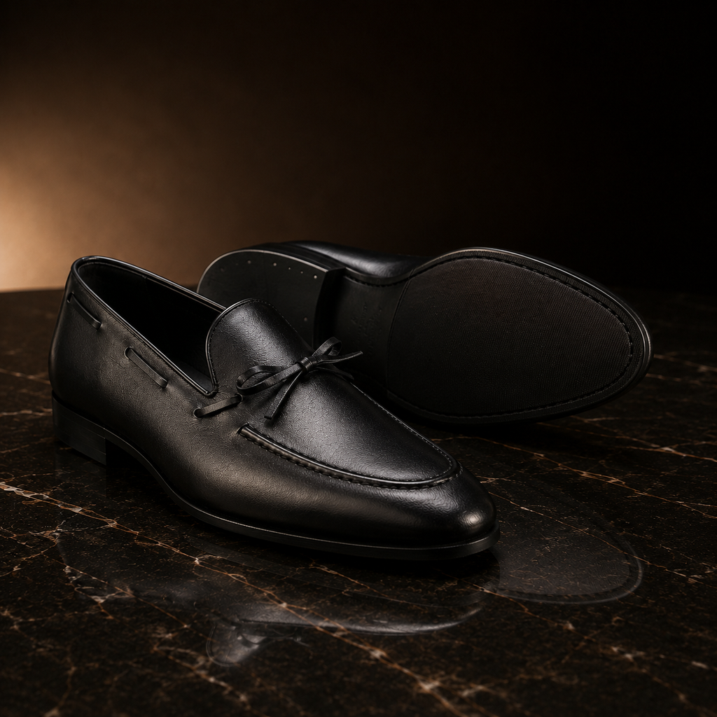 Sarto Black Leather Bow Loafers