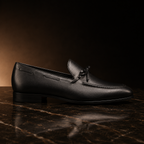Sarto Black Leather Bow Loafers