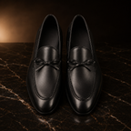 Sarto Black Leather Bow Loafers