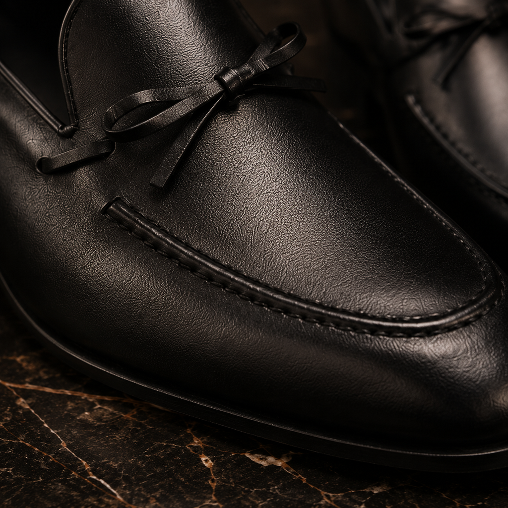 Sarto Black Leather Bow Loafers