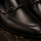Sarto Black Leather Bow Loafers