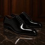 Noir Black Patent Leather Wholecut Oxford Shoes