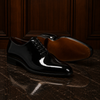 Noir Black Patent Leather Wholecut Oxford Shoes