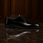 Noir Black Patent Leather Wholecut Oxford Shoes