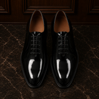 Noir Black Patent Leather Wholecut Oxford Shoes