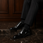 Noir Black Patent Leather Wholecut Oxford Shoes