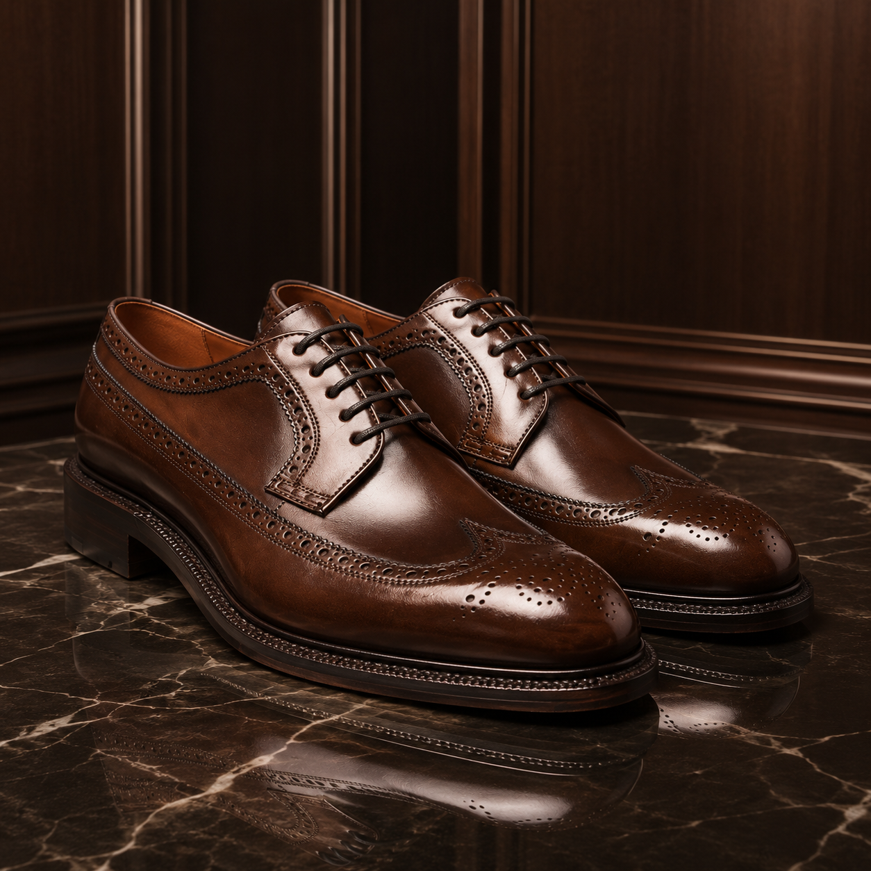 Heritage Brown Leather Wingtip Brogue Shoes
