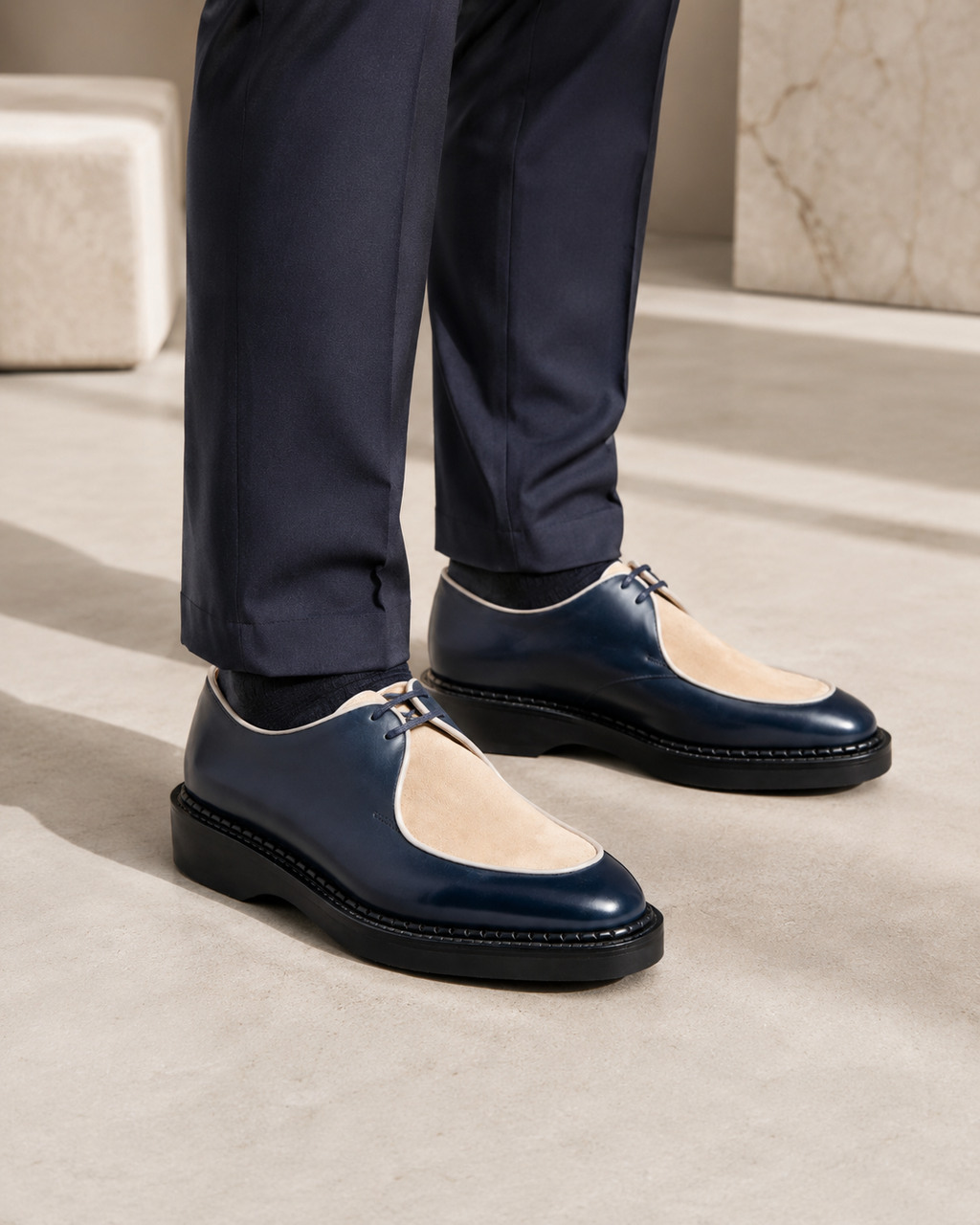 Monaco Navy & Ivory Two-Tone Derby Shoes