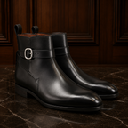 Sterling Black Leather Buckle Ankle Boots