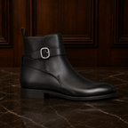 Sterling Black Leather Buckle Ankle Boots