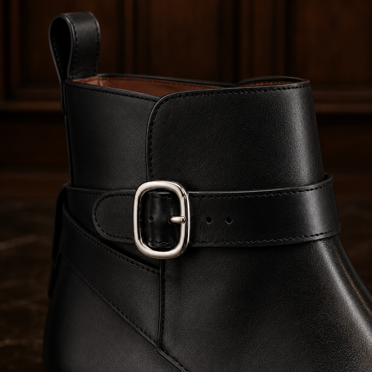 Sterling Black Leather Buckle Ankle Boots