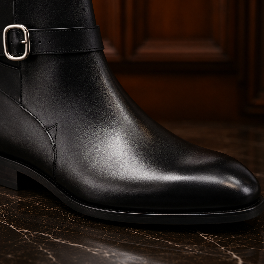 Sterling Black Leather Buckle Ankle Boots