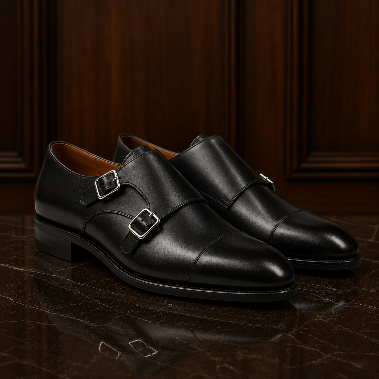 Sterling Black Double Monk Strap Shoes