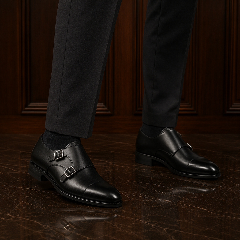 Sterling Black Double Monk Strap Shoes