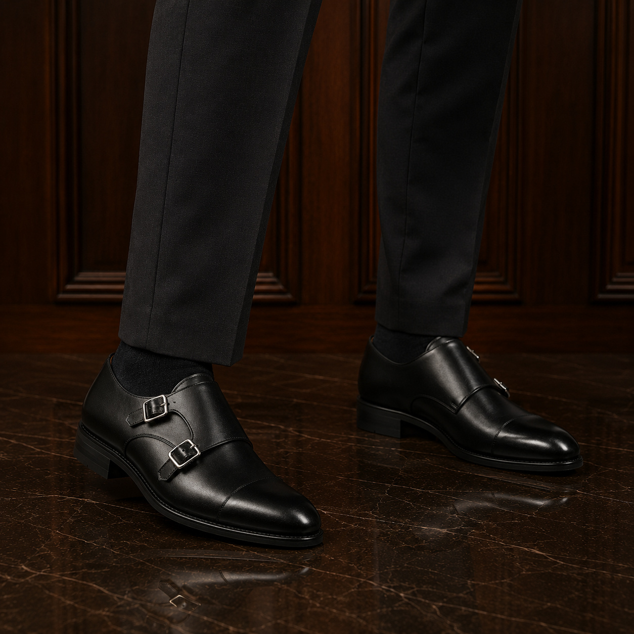 Sterling Black Double Monk Strap Shoes