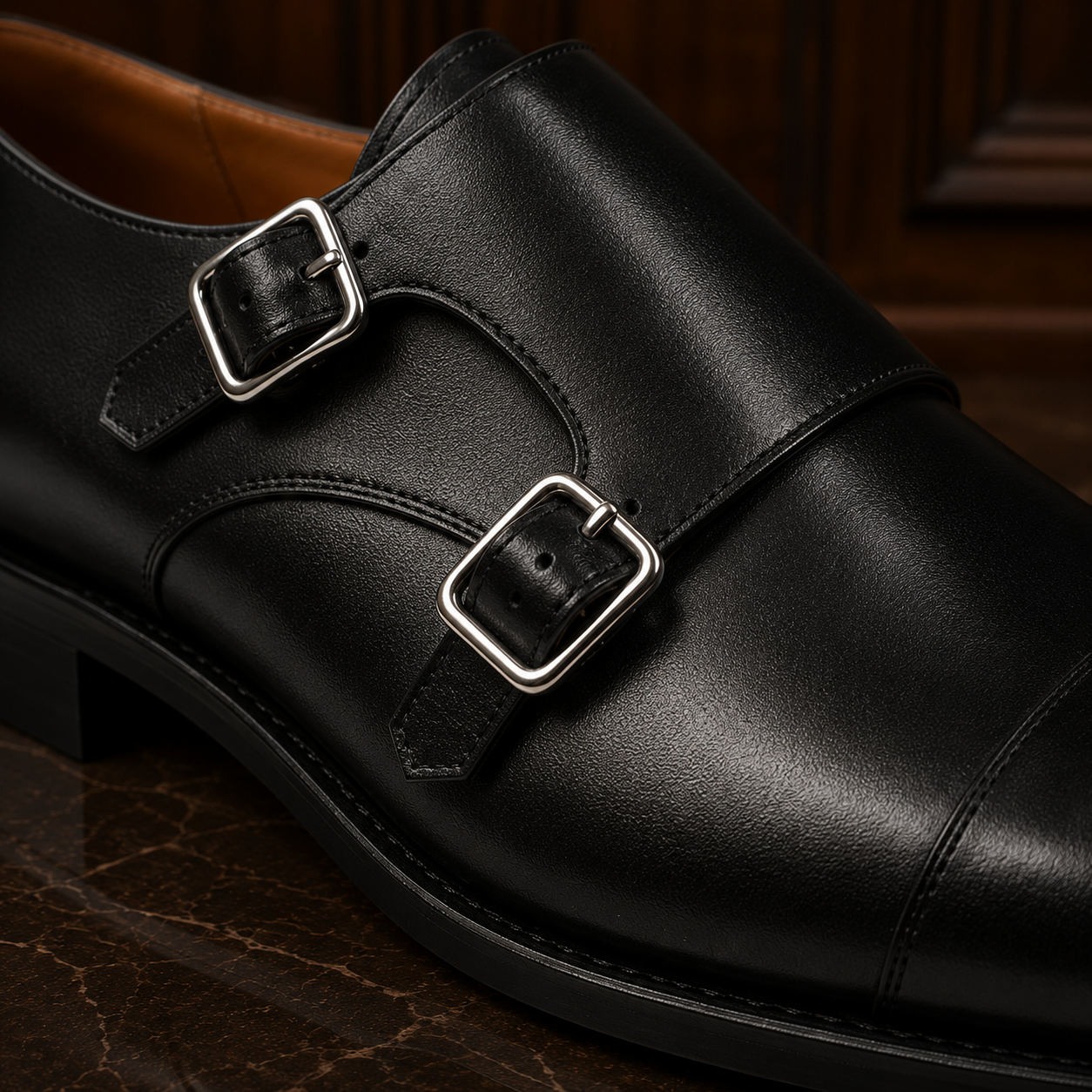 Sterling Black Double Monk Strap Shoes