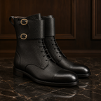 Atlas Black Leather Buckle Lace-Up Boots