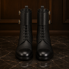 Atlas Black Leather Buckle Lace-Up Boots