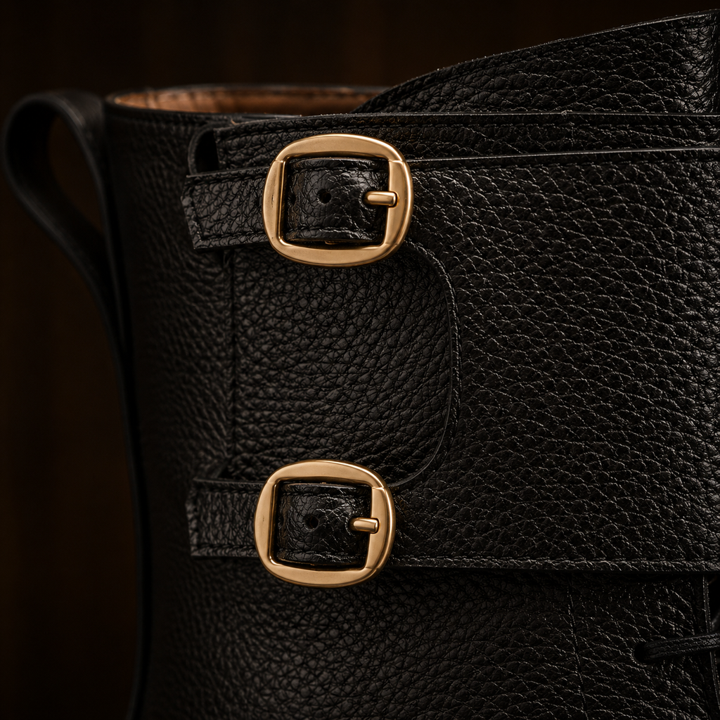 Atlas Black Leather Buckle Lace-Up Boots