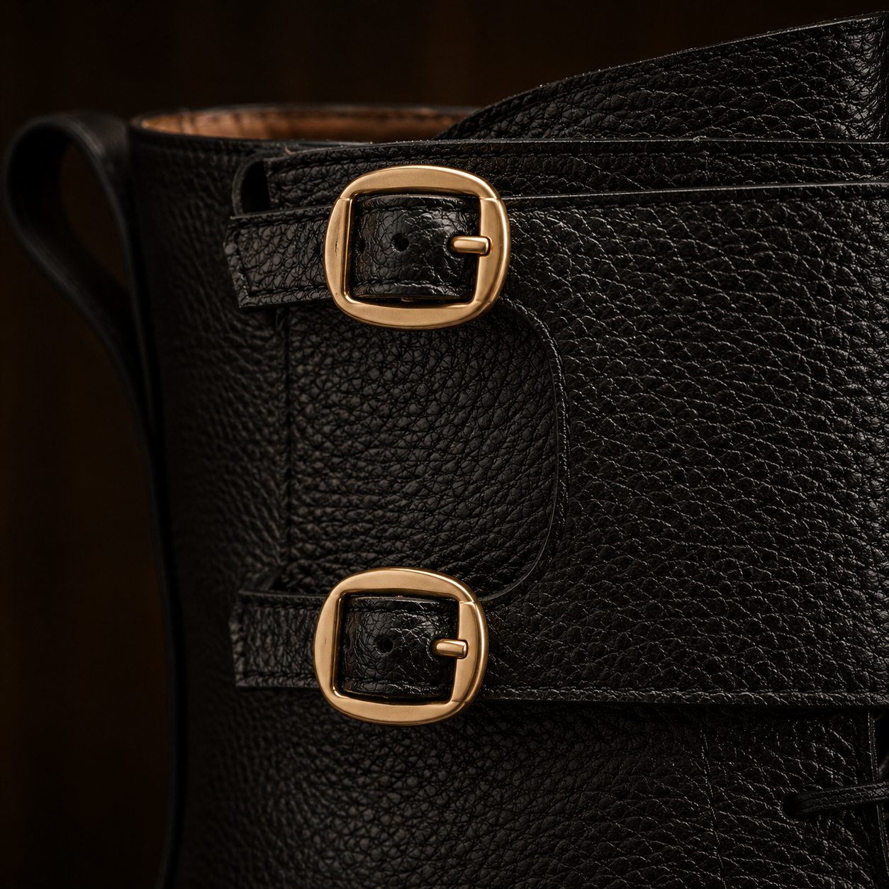 Atlas Black Leather Buckle Lace-Up Boots