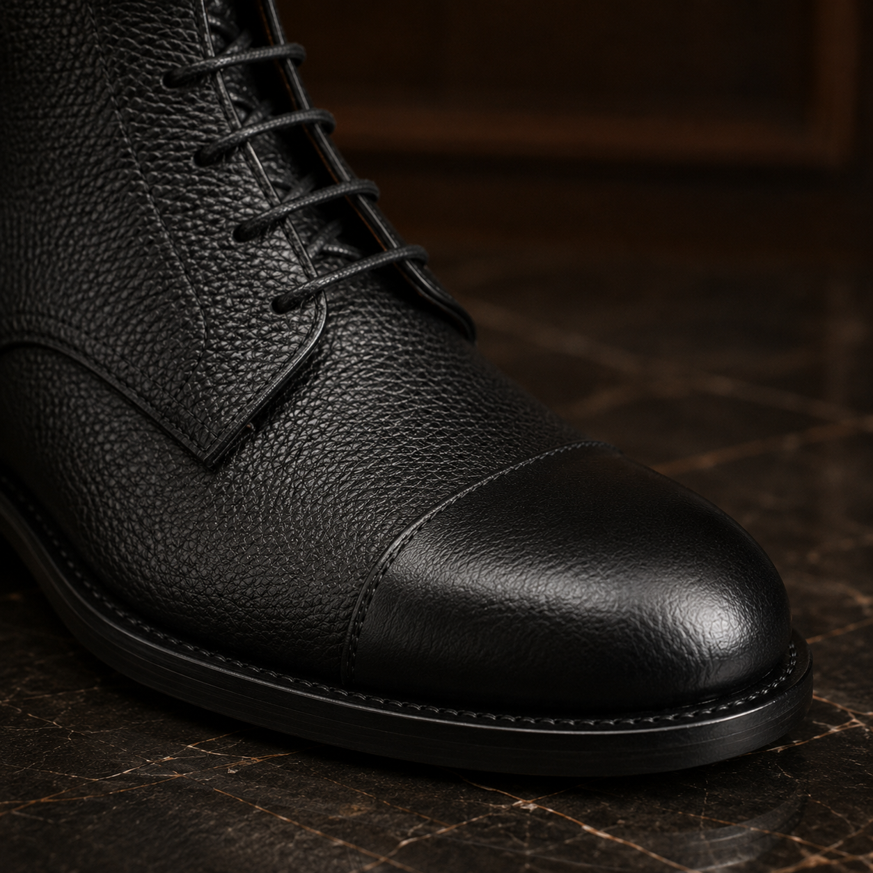 Atlas Black Leather Buckle Lace-Up Boots