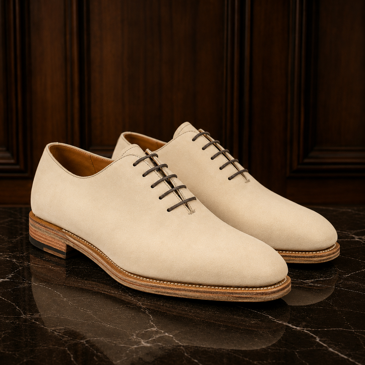 Sahara Beige Leather Wholecut Shoes
