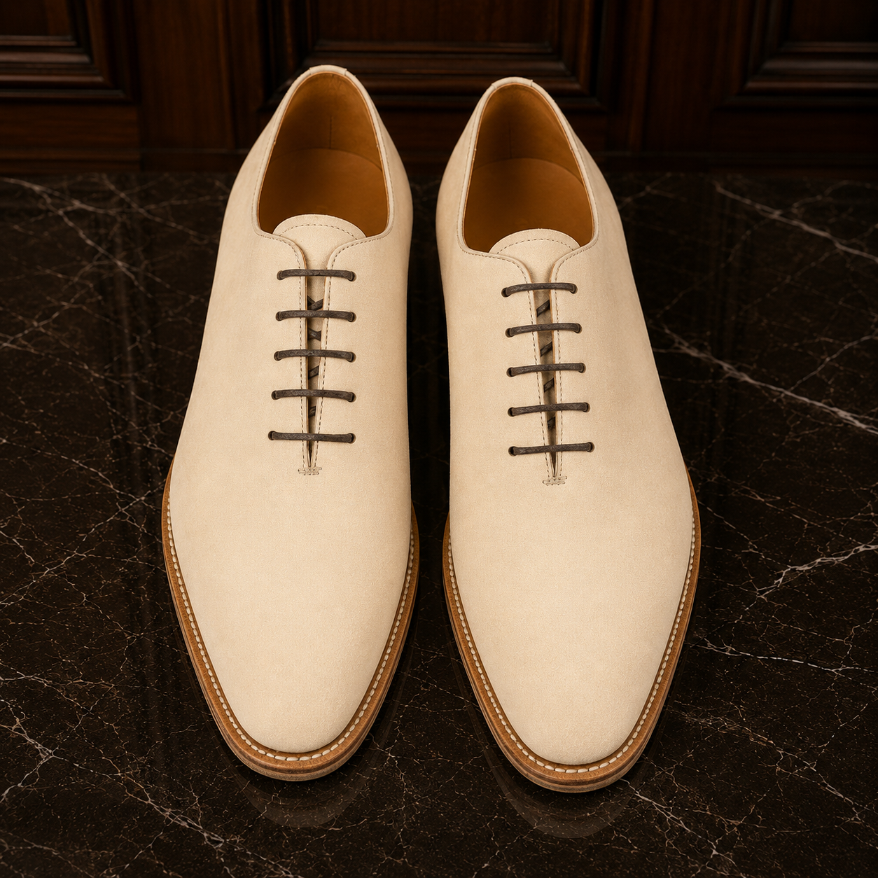 Sahara Beige Leather Wholecut Shoes