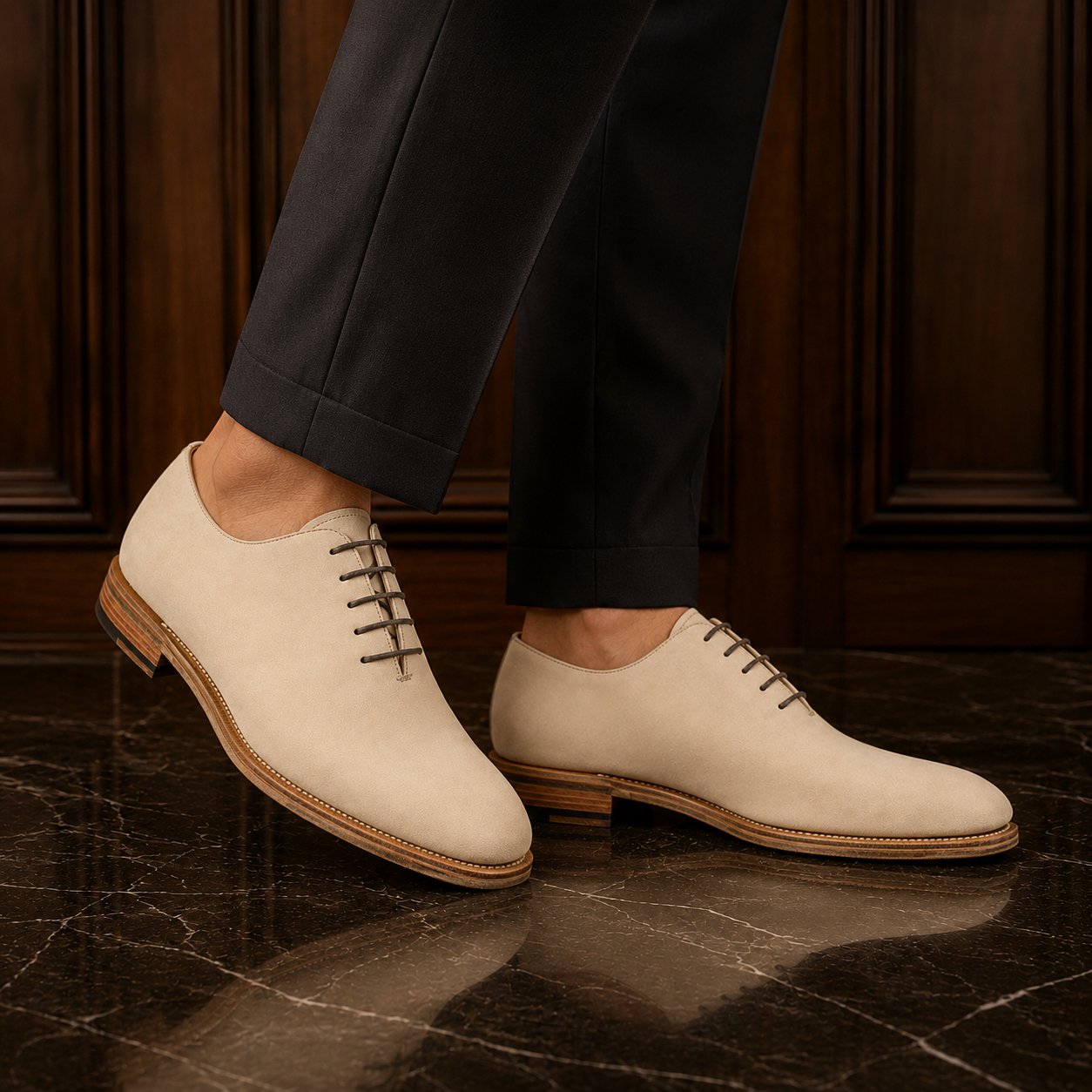 Sahara Beige Leather Wholecut Shoes