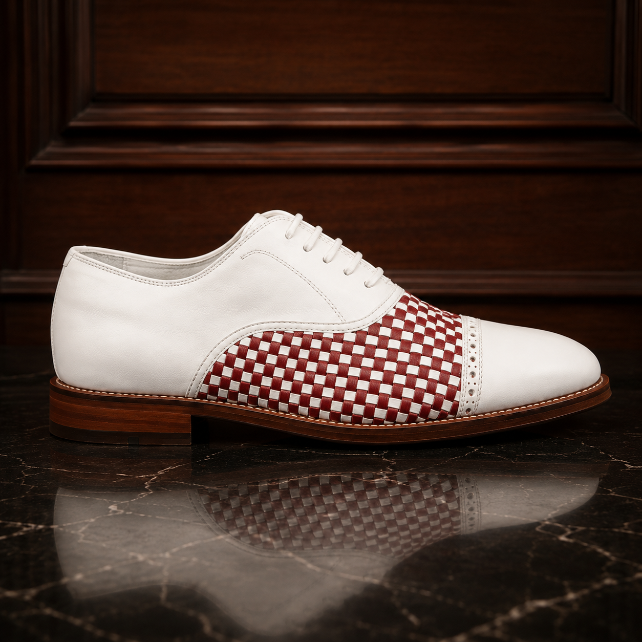 Rosso Ivory Woven Leather Oxford Shoes