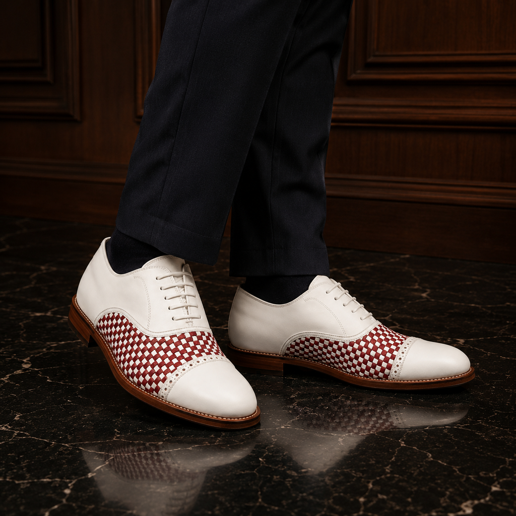 Rosso Ivory Woven Leather Oxford Shoes