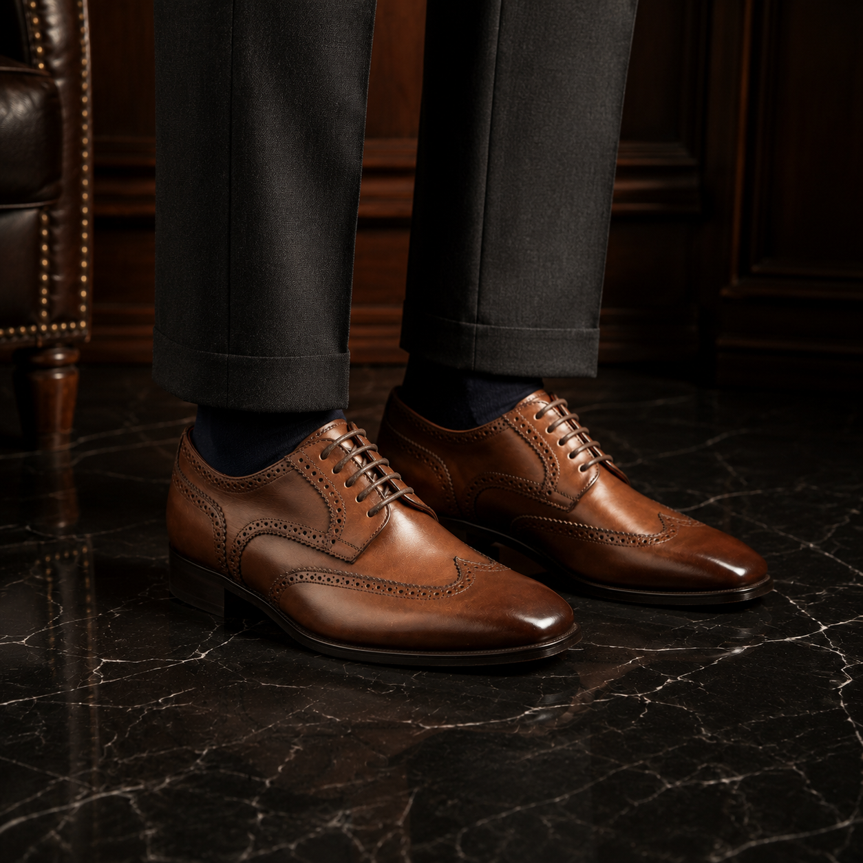 Verona Burnished Brown Wingtip Brogue Oxford Shoes