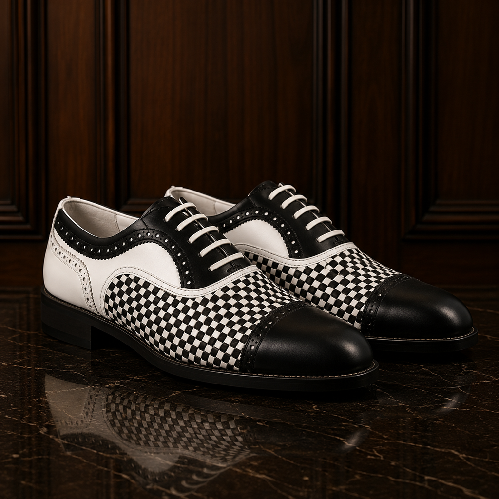 Noir Check Woven Leather Oxford Shoes