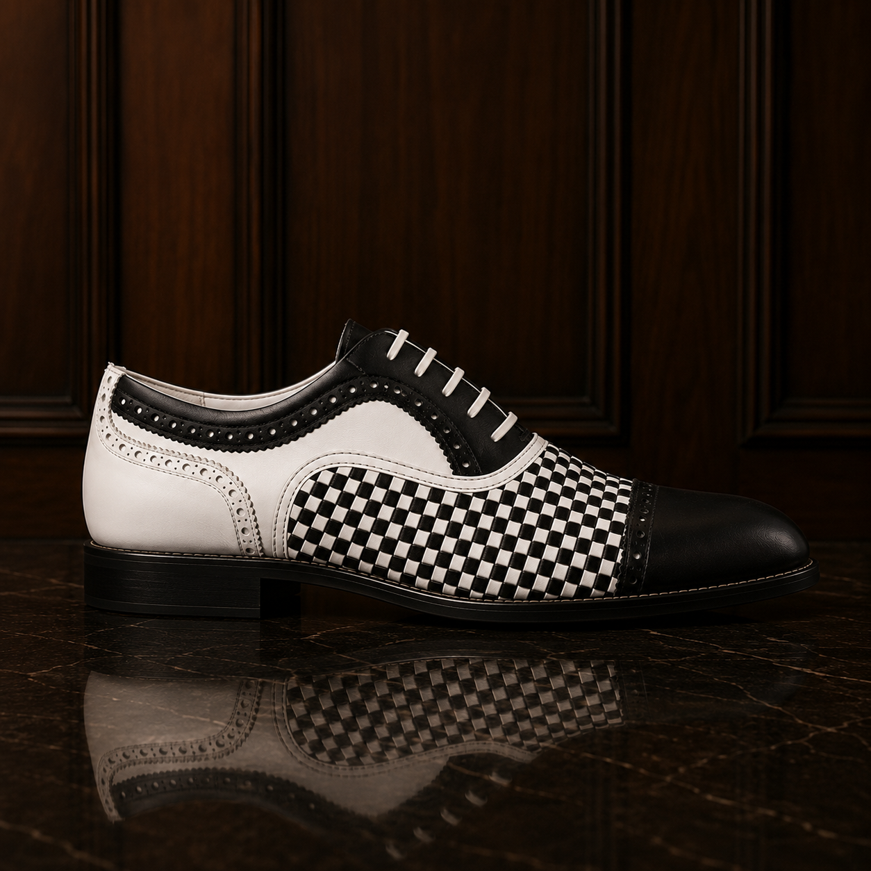 Noir Check Woven Leather Oxford Shoes