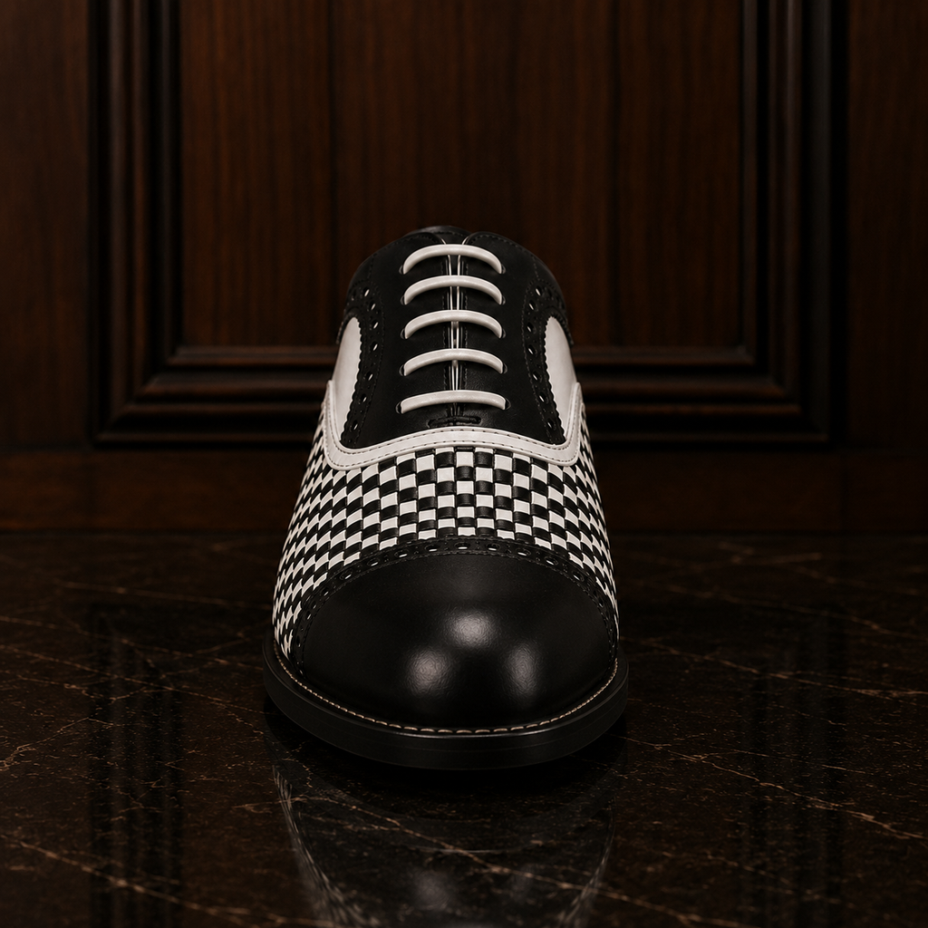 Noir Check Woven Leather Oxford Shoes