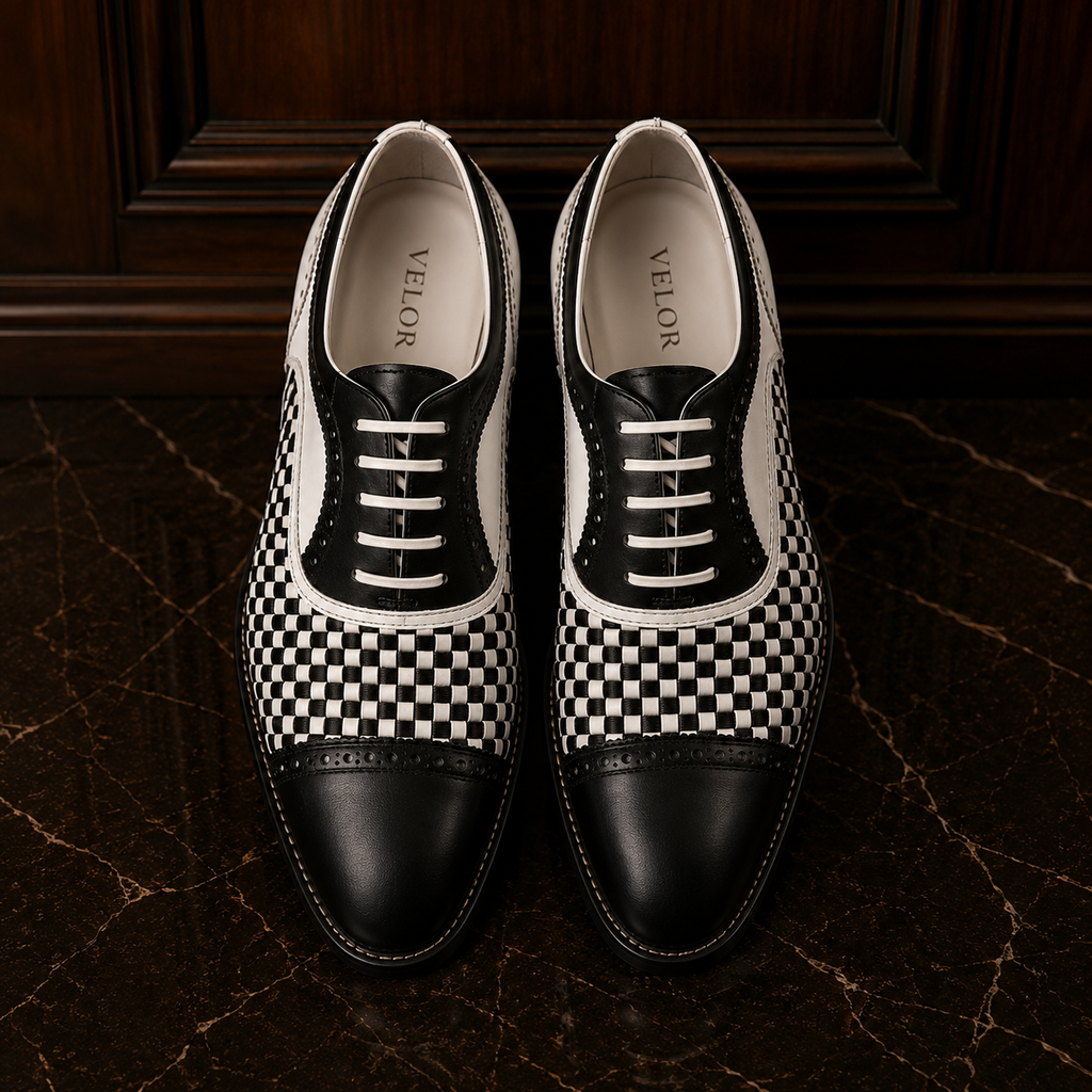 Noir Check Woven Leather Oxford Shoes