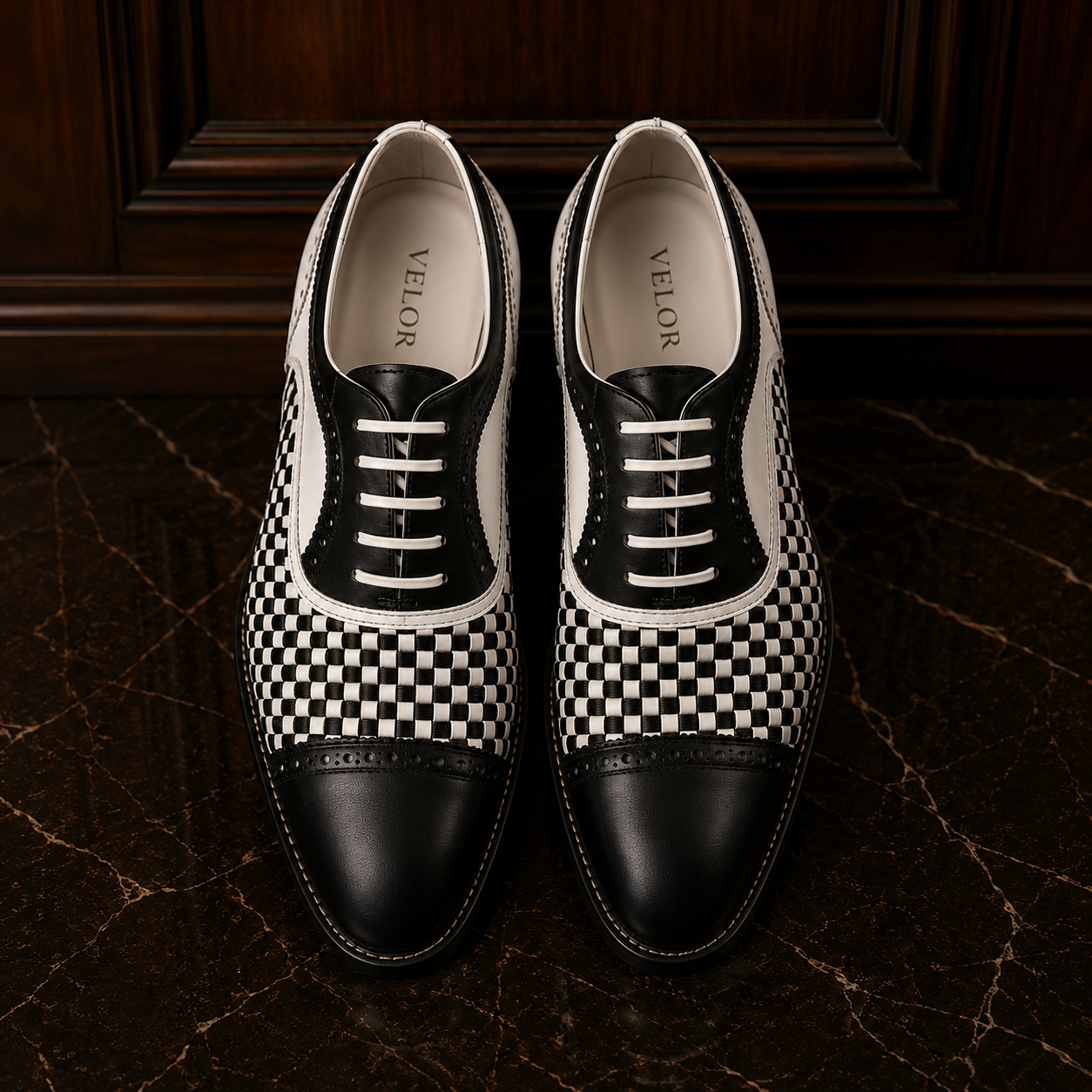Noir Check Woven Leather Oxford Shoes