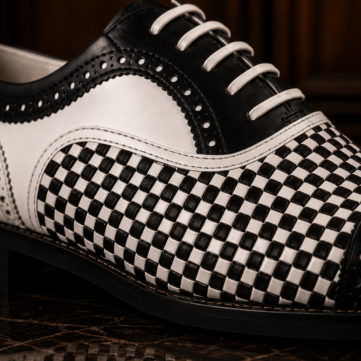 Noir Check Woven Leather Oxford Shoes
