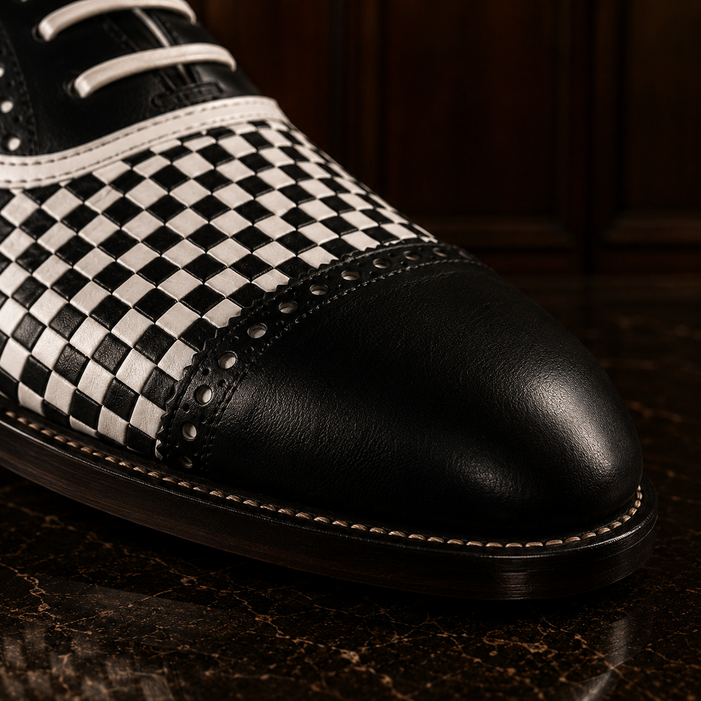 Noir Check Woven Leather Oxford Shoes