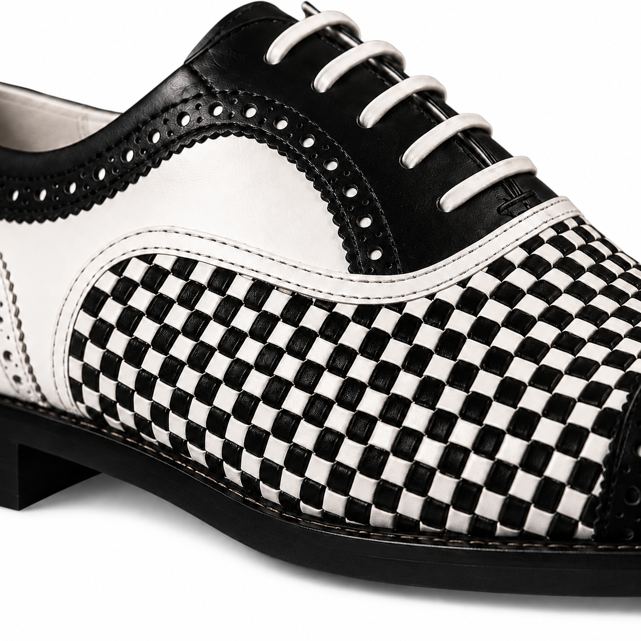 Noir Check Woven Leather Oxford Shoes