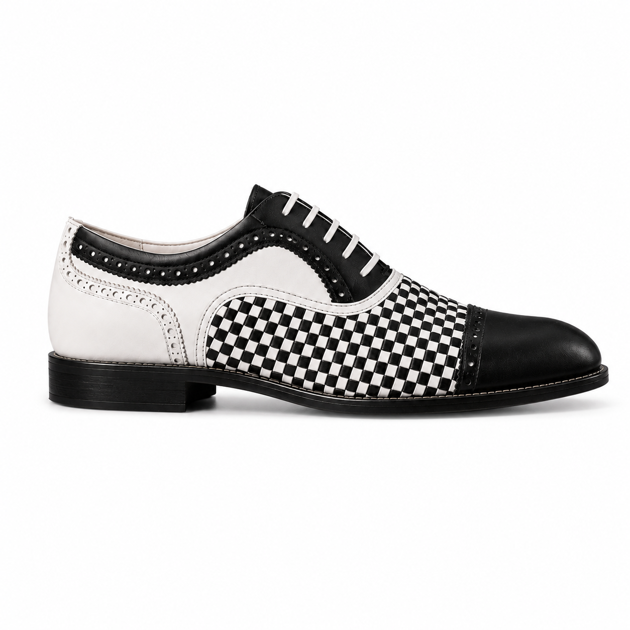 Noir Check Woven Leather Oxford Shoes