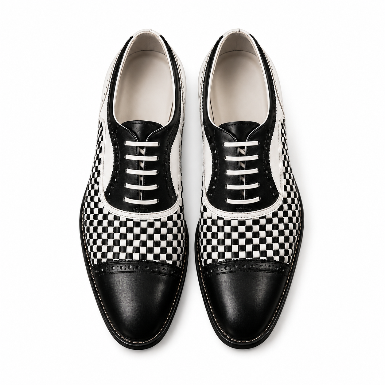 Noir Check Woven Leather Oxford Shoes